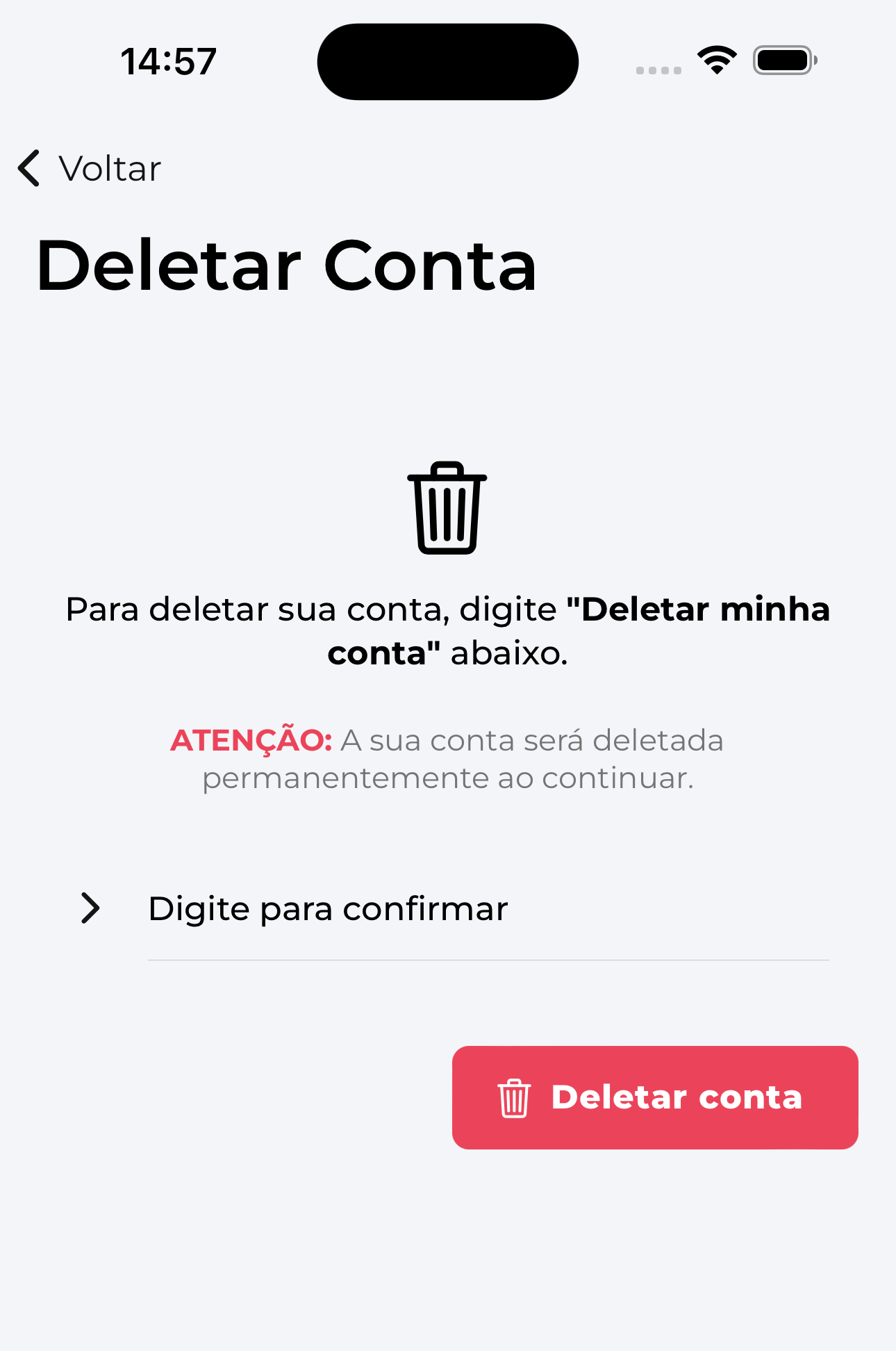 Exclusão de conta